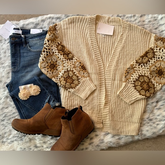 Beige ivory Flower floral granny embroidered cardigan boho bohemian sweater - Picture 16 of 16